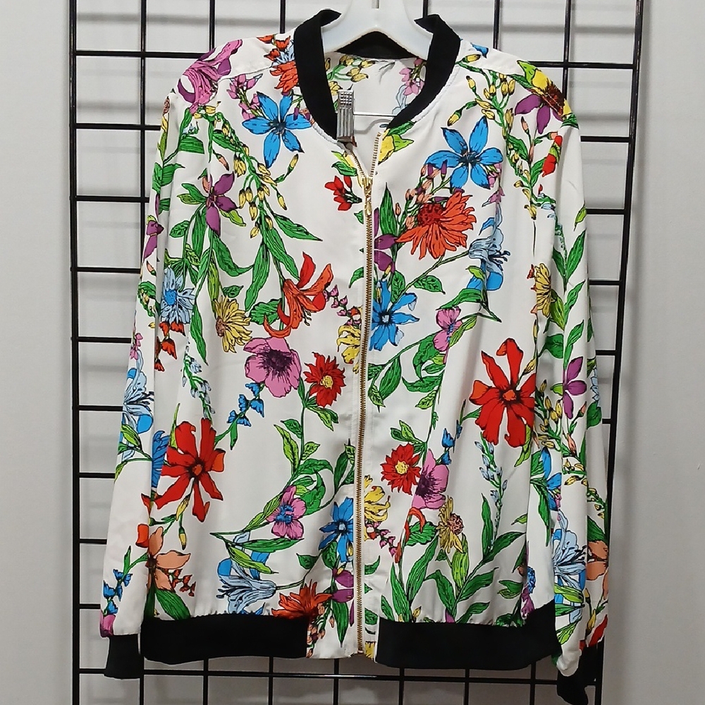 White and Red Floral Light  Jacket